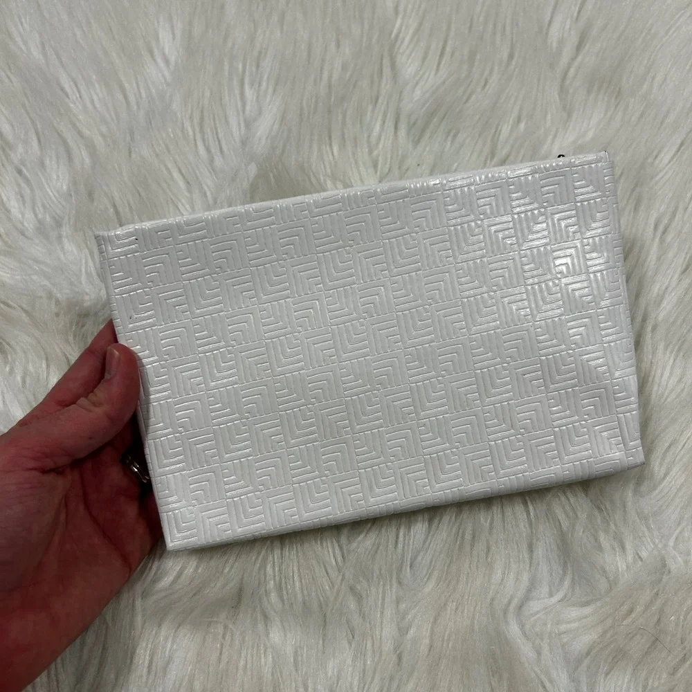 Vintage MCM White Textured Geometric Pattern‎ Zippered Cosmetic Bag Pouch clutch